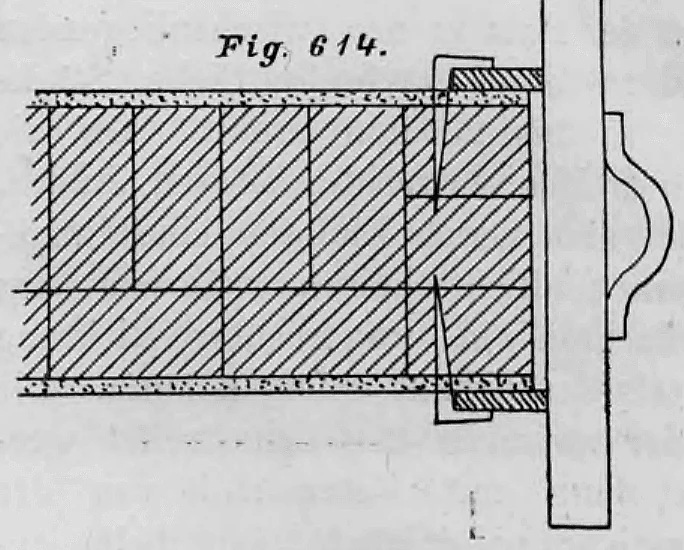 Technische Zeichnung zur Herstellung einer scharfkantigen verputzten Mauerecke unter Verwendung einer Richtlatte (Fig. 614).