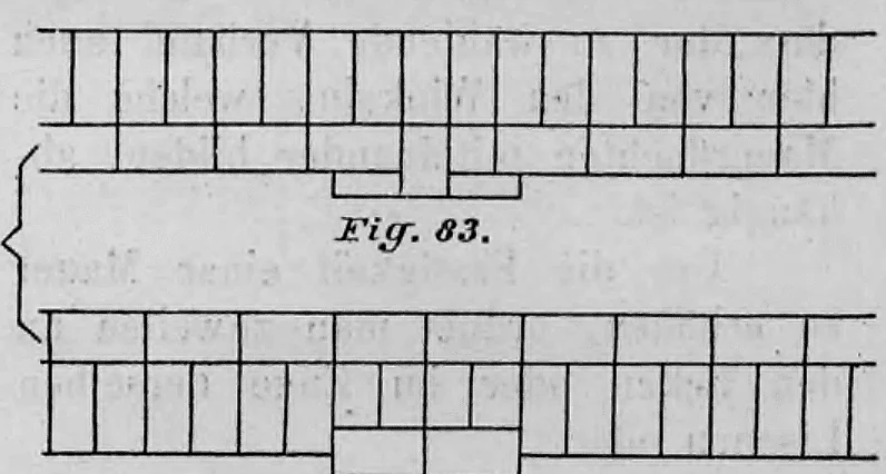 Schematische Darstellung zweier Mauerschichten (Läufer- und Binderschicht) einer Ziegelmauer mit einer einseitigen Pfeilervorlage.
