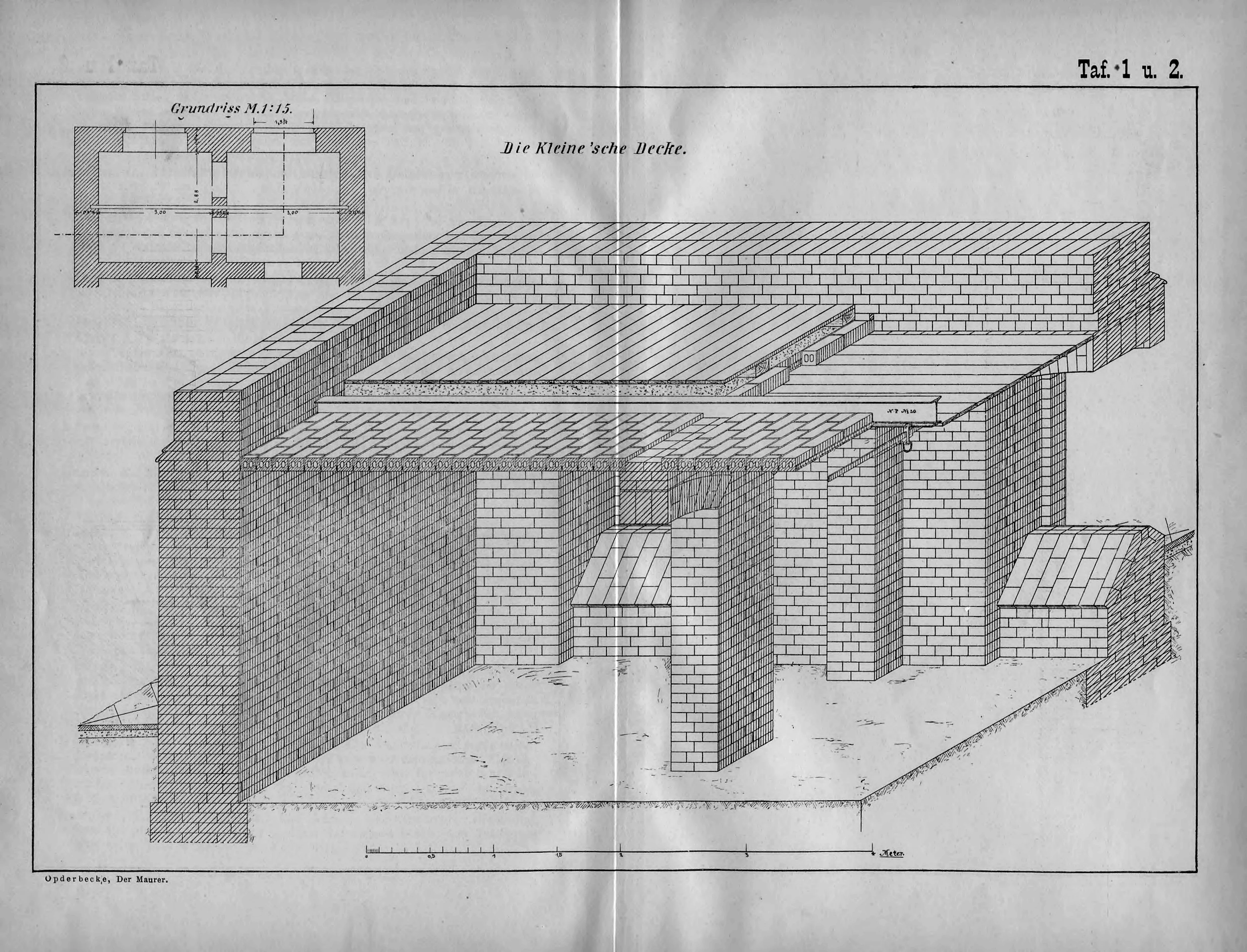 Perspektivische Darstellung und Grundriss einer Kleineschen Decke.