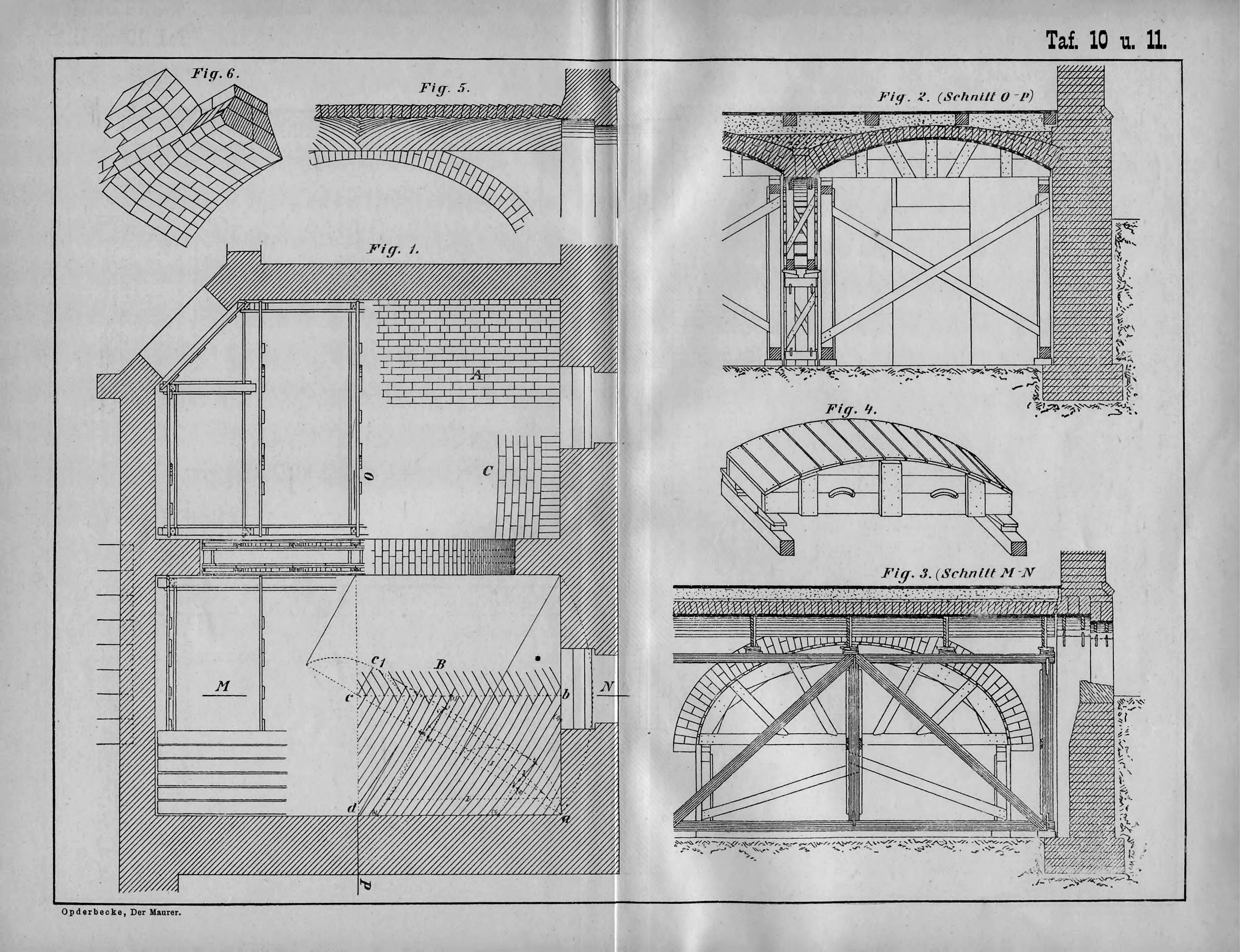 Architektonische Tafel zu Gewölbekonstruktionen, Ziegelverbänden und den dazugehörigen hölzernen Lehrgerüsten (Rüstungen).