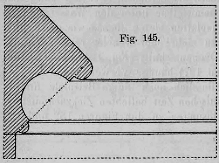 Technische Profilzeichnung eines steinernen Hauptgesimses (Fig. 145) mit deutlich voneinander abgesetztem Rundstab und Hohlkehle.