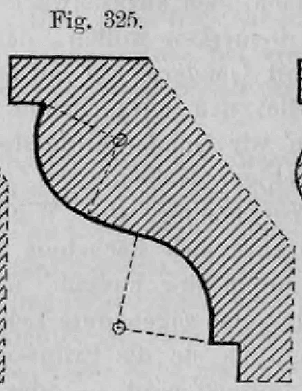 Profilzeichnung eines S-förmig geschwungenen Gesimses (Karnies) mit geometrischer Konstruktion.