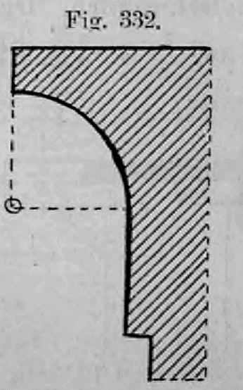 Profilzeichnung eines architektonischen Gliedes (Anlauf bzw. Ablauf) mit geometrischer Konstruktion.