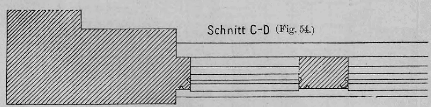 Technische Zeichnung eines horizontalen Querschnitts (Schnitt C-D) eines Fenstergewändes oder einer Türlaibung im Backsteinbau.