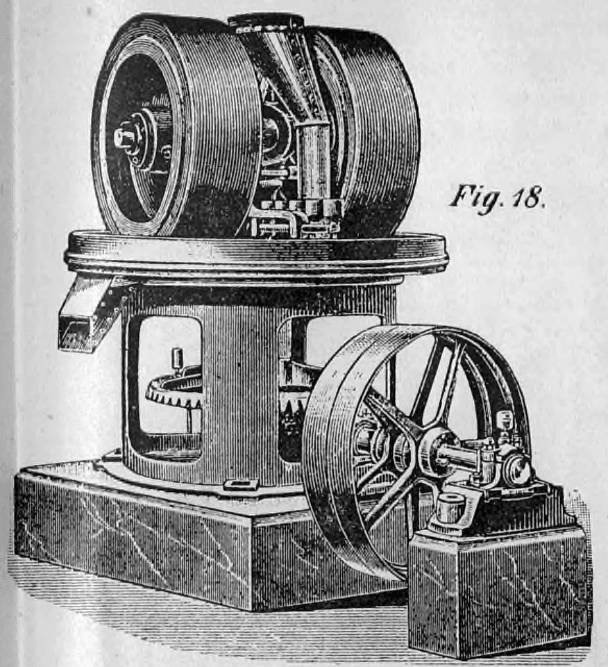Historische technische Illustration eines Kollergangs zur Zerkleinerung von Ton oder Lehm (Figur 18).