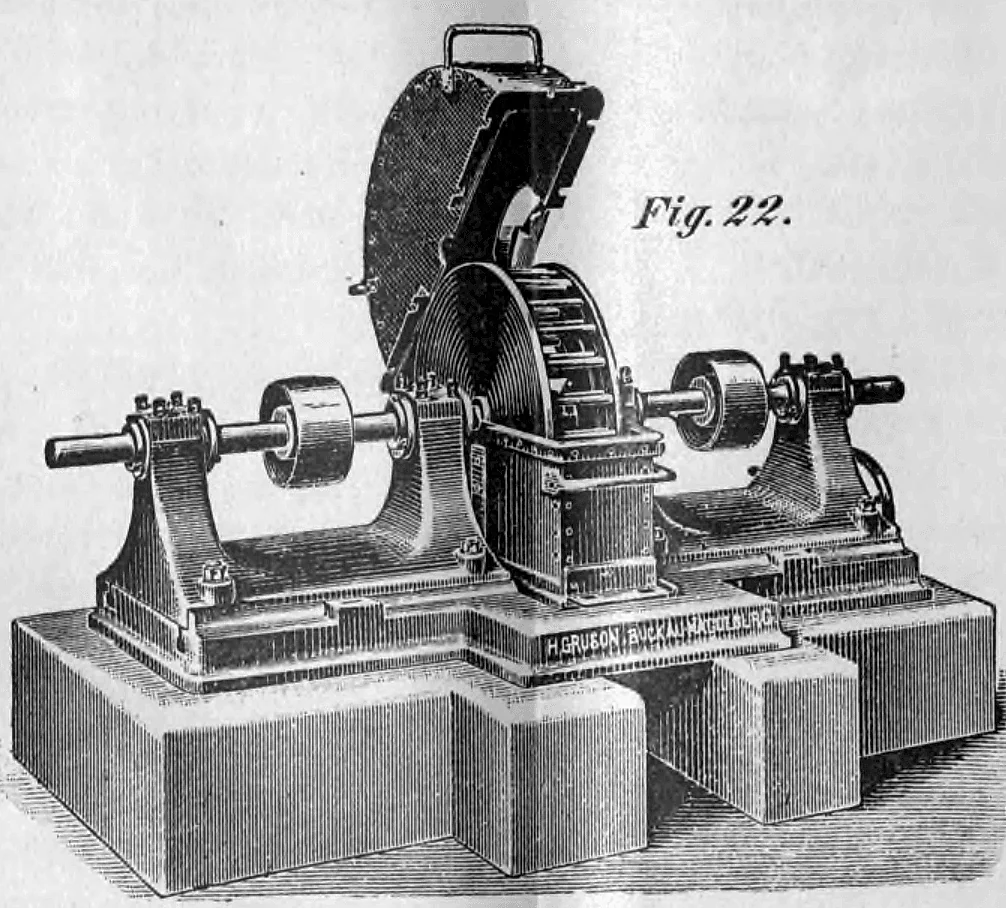 Eine historische Schleudermühle (Desintegrator) der Firma Friedr. Krupp, Grusonwerk, Magdeburg-Buckau, mit geöffnetem Schutzgehäuse.