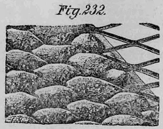 Historische Darstellung von Streckmetall (Fig. 232) zur Verwendung als Putzträger oder Bewehrung.