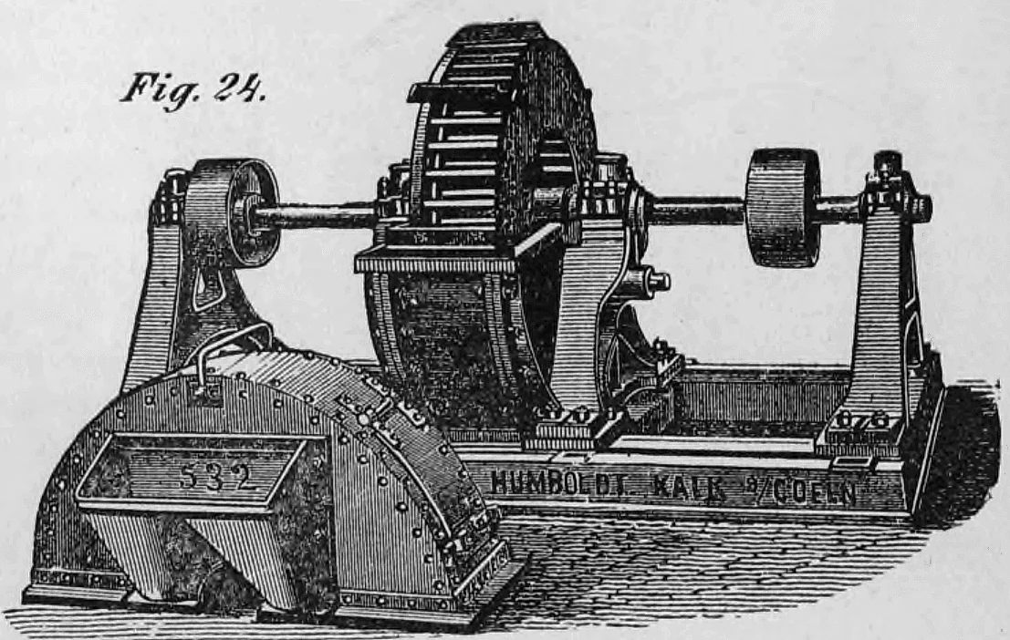 Historische Darstellung einer Schleudermühle (Desintegrator) der Maschinenbauanstalt Humboldt aus Kalk bei Köln.