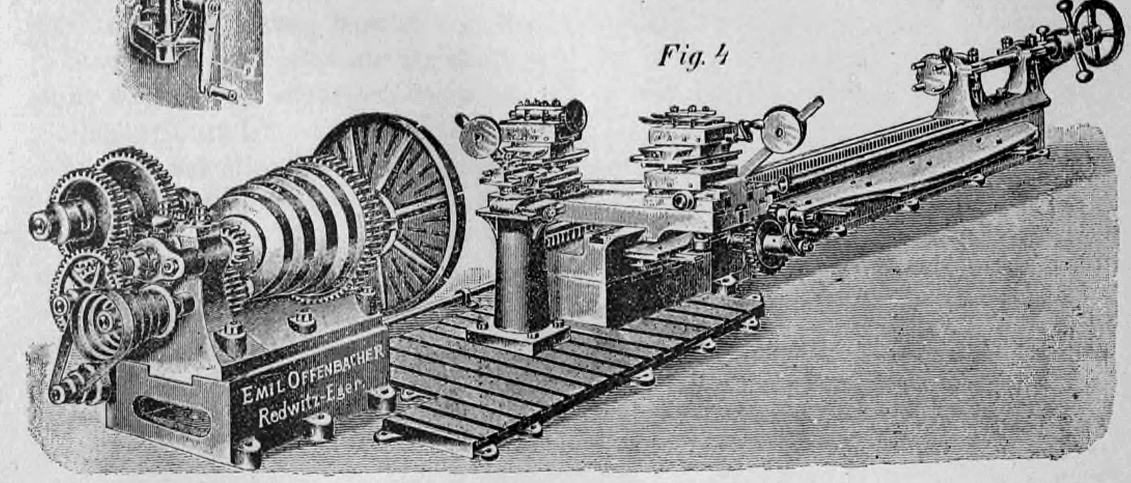 Historische Steindrehbank der Maschinenfabrik Emil Offenbacher (Redwitz-Eger) zur maschinellen Bearbeitung von Werksteinen.