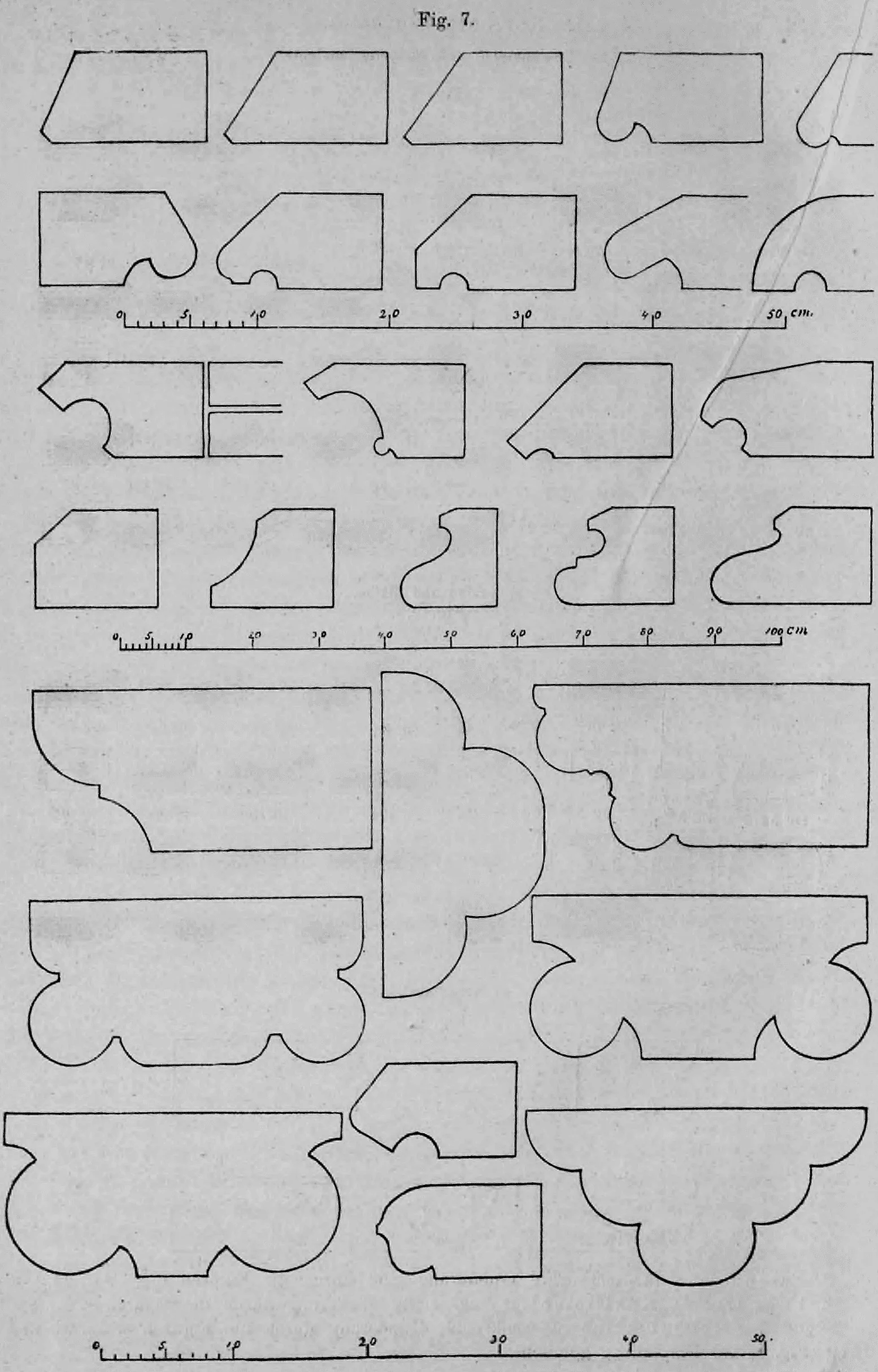 Fig. 7.: Zusammenstellung verschiedener Profile für außernormale Formsteine aus Backstein.