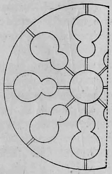 Halbkreisförmiges Fenster-Maßwerk mit drei kreisförmigen Öffnungen.