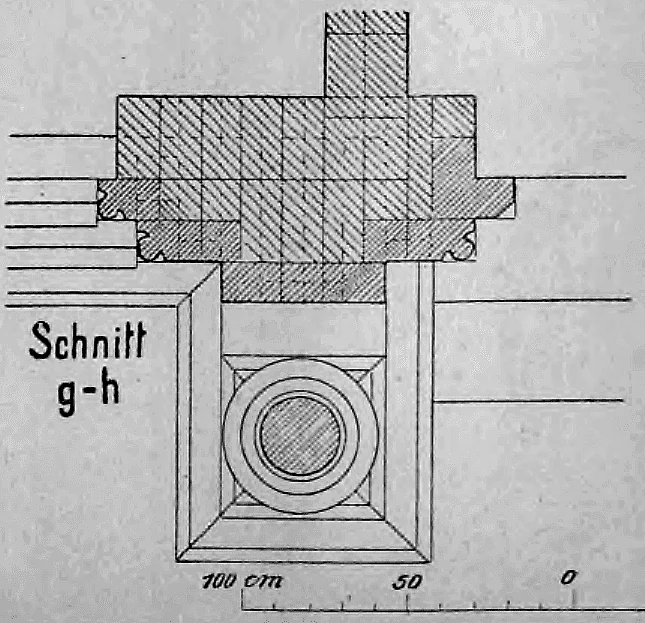 Horizontalschnitt durch eine Fensterlaibung mit Säulenvorlage.
