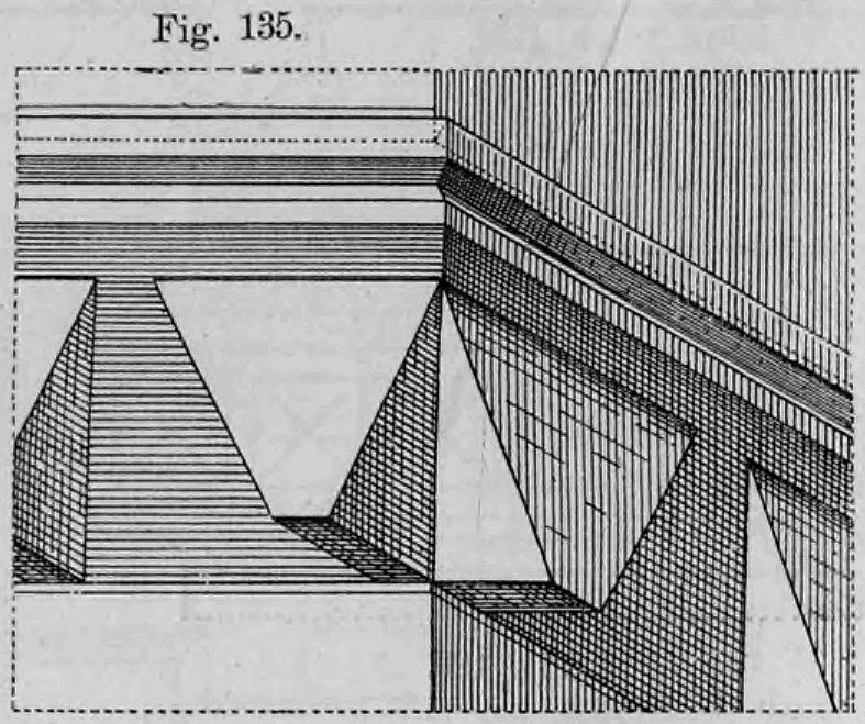 Fig. 135: Isometrische Eckdarstellung für das romanische Zickzack-Gesims aus Fig. 130.