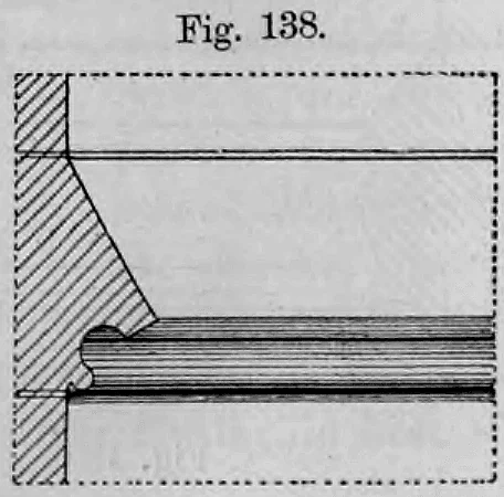 Fig. 138: Schnitt durch ein Gesims mit einfacher, steiler Wasserschräge und Unterschneidung.