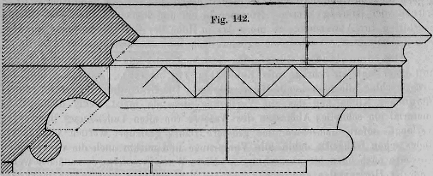 Fig. 142: Großes Hauptgesimsprofil mit Zickzack-Ornamentik und ausladendem Wasserschlag.