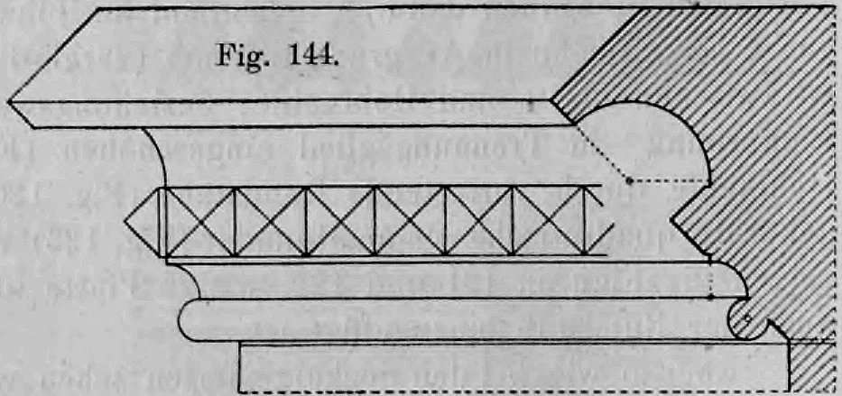 Fig. 144: Gesimsprofil mit Diamantquadern in der Schräge.