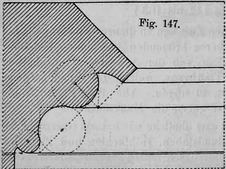 Fig. 147: Geometrische Konstruktionszeichnung eines Gesimsprofils.