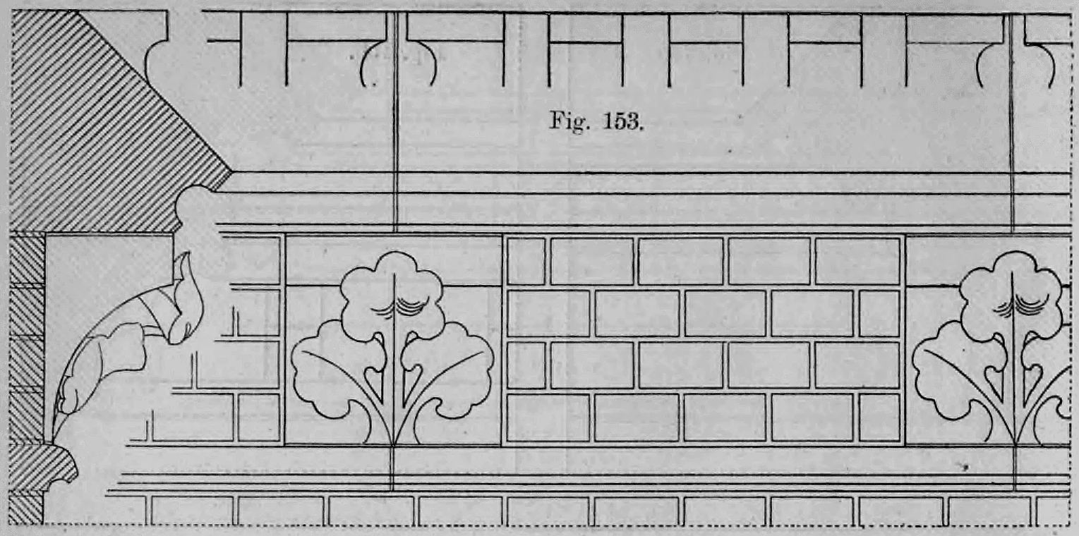 Fig. 153.: Darstellung eines Hauptgesimses mit einem Blattornament im Friesbereich.
