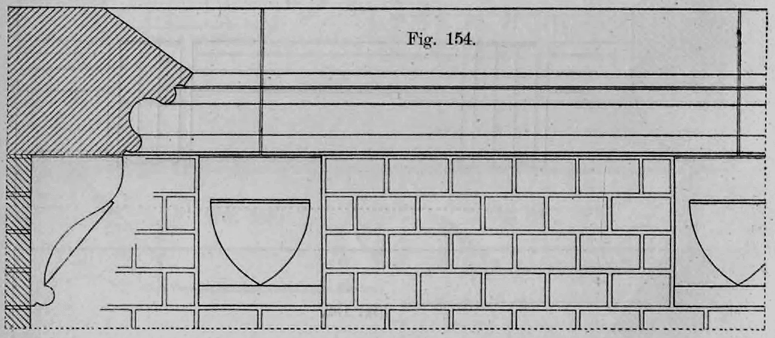 Fig. 154.: Gesimsprofil mit einem Fries, der glatte Felder mit reliefierten Wappenschilden aufweist.