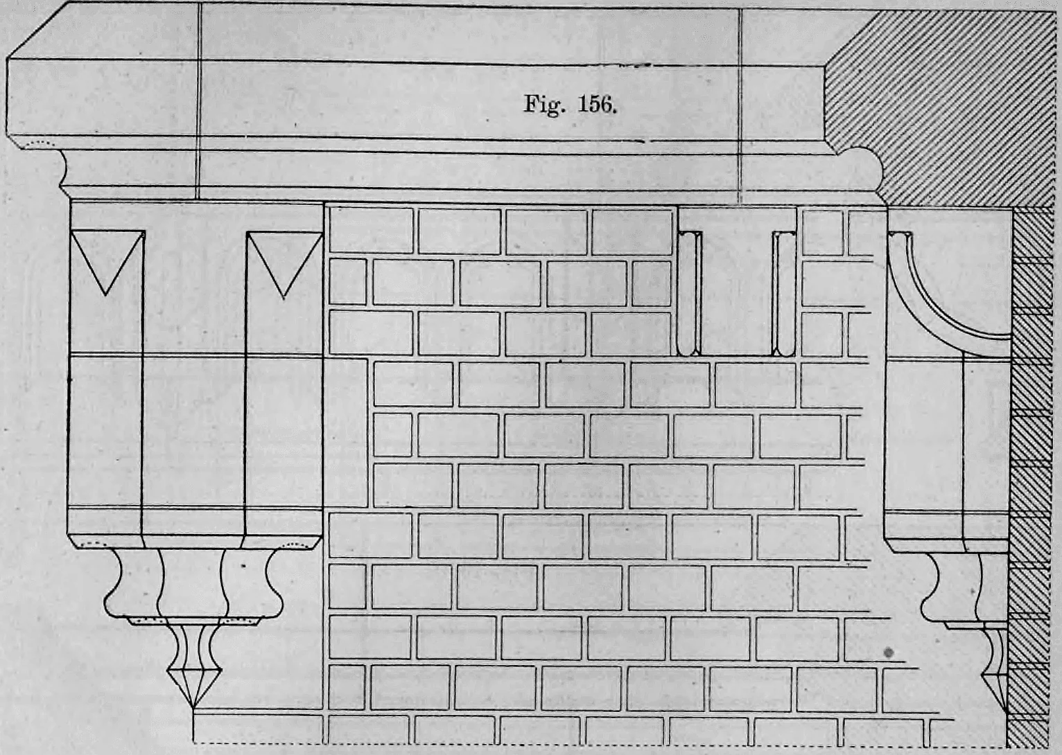 Fig. 156: Detaildarstellung einer auskragenden Konsole an einer Backsteinmauer.