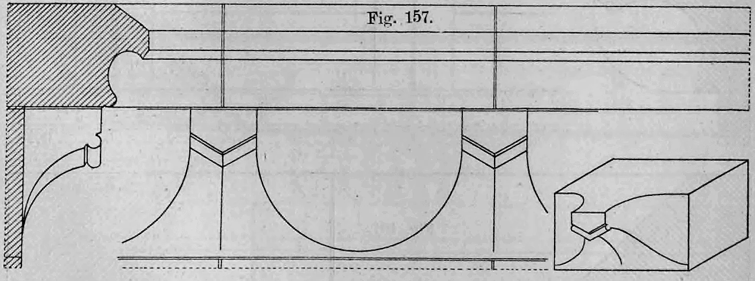 Fig. 157: Schnittzeichnung und perspektivische Ansicht einer bogenförmigen Unterkonstruktion.