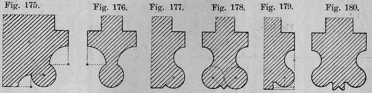 Fig. 175 bis Fig. 180: Profilformen der Spätgotik.