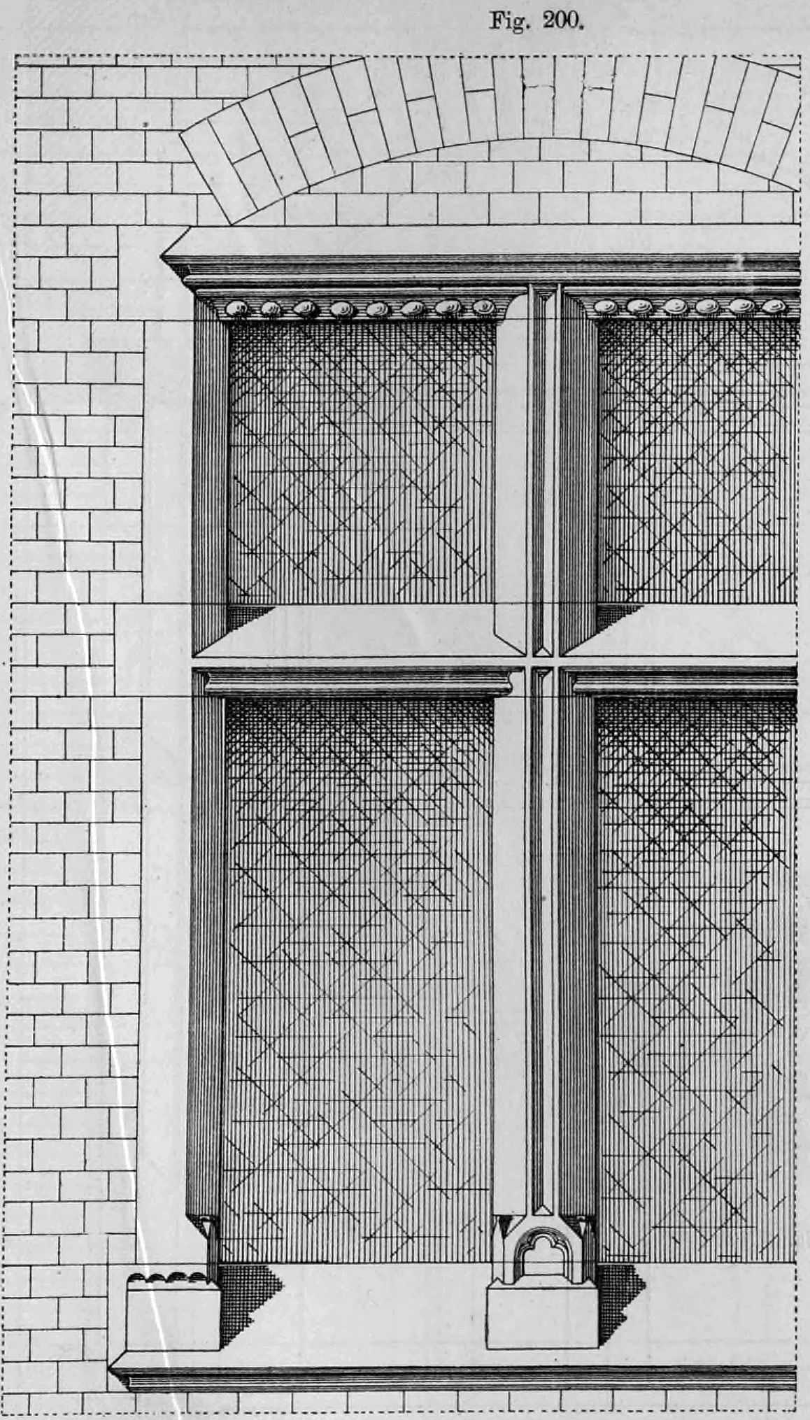 Fig. 200: Frontansicht eines spätgotischen Fensters mit steinernem Mittelpfosten.