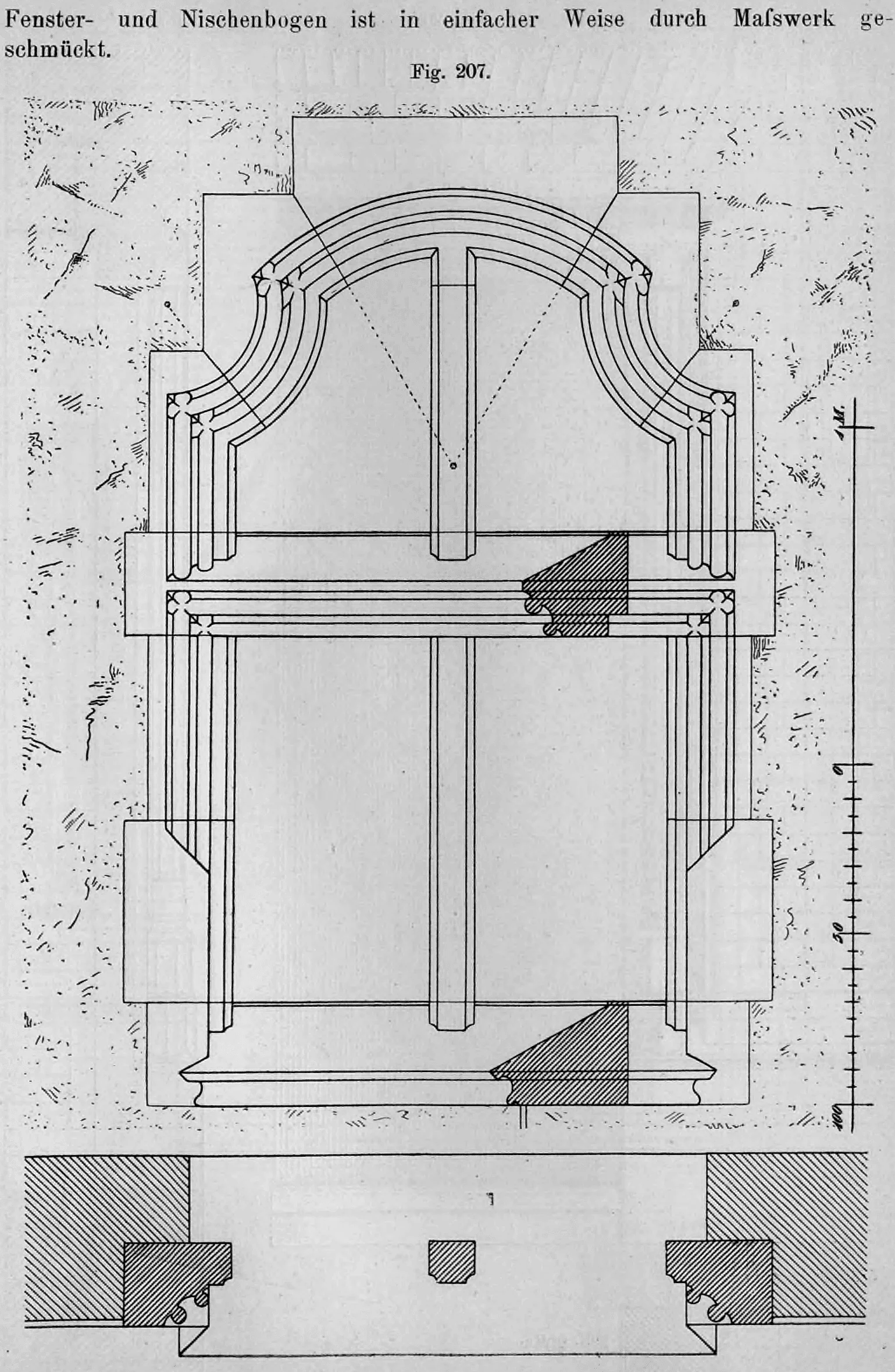 Fig. 207: Architektonische Werkzeichnung eines gotischen Fenster- oder Nischenbogens.