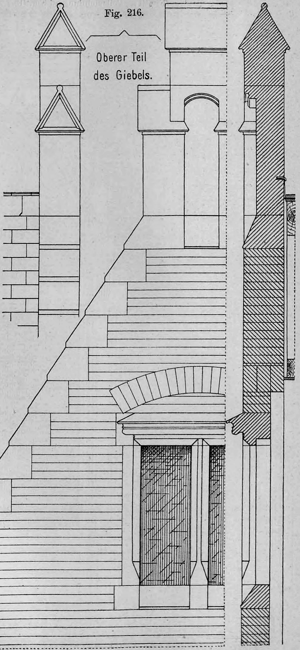 Fig. 216: Detaillierte Werkzeichnung des oberen Giebelabschnitts.