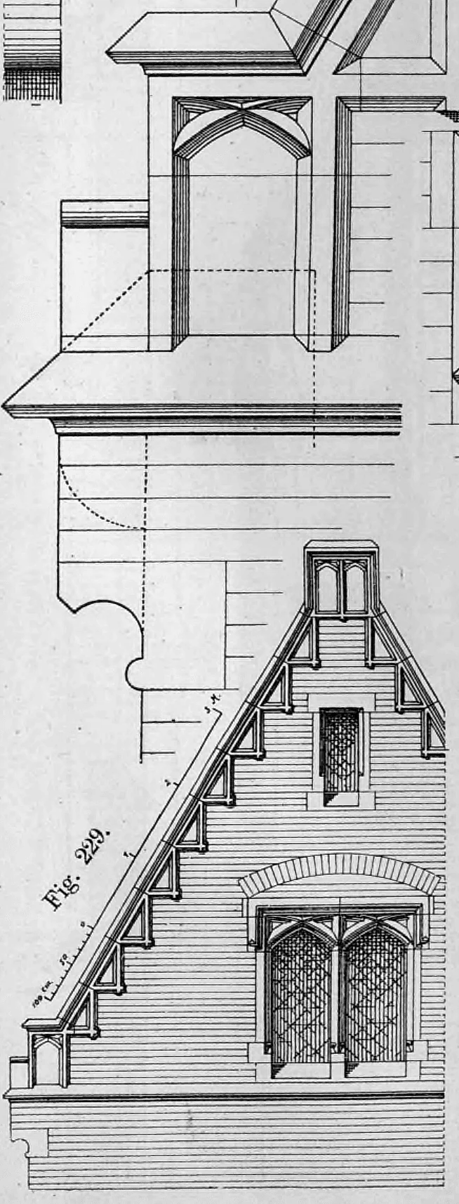 Fig. 229: Gesamtansicht eines kleineren Seitengiebels mit Treppenfries und Fenstergruppen.