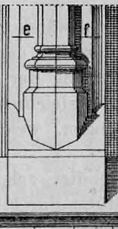 Detailzeichnung der Fensterpfosten-Basis im Aufriss und vertikalen Schnitt.