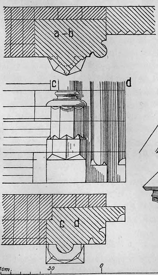 Horizontalschnitte und Aufriss-Details des Portalgewändes.