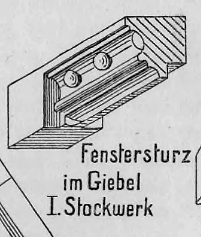 Isometrische Ansicht einer Fenstersturz-Konstruktion aus Stein.