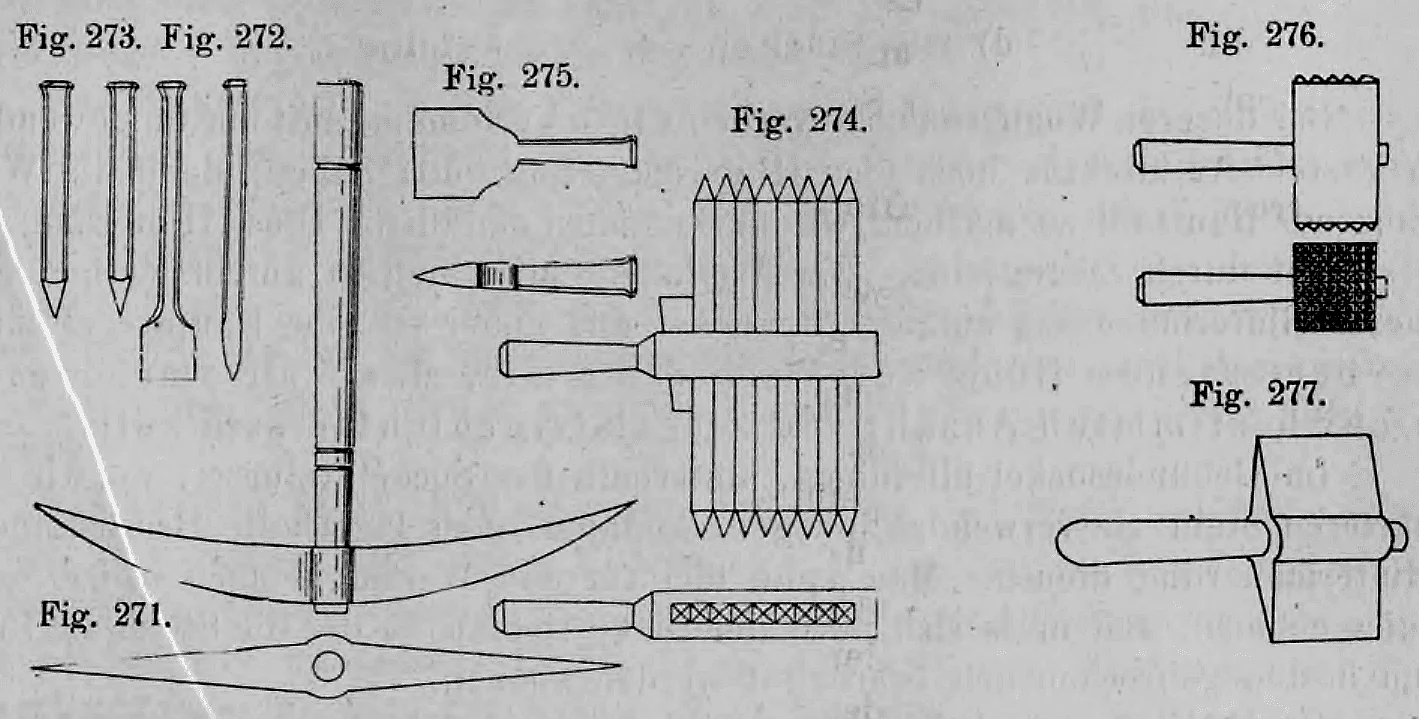 Fig. 271-277: Darstellung verschiedener historischer Handwerkzeuge.