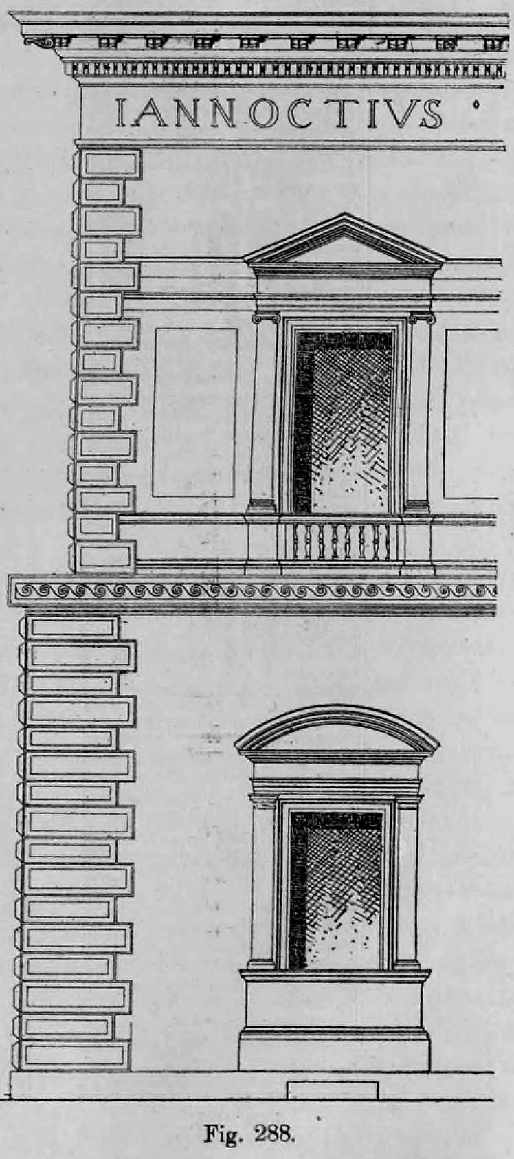 Fig. 288: Detailzeichnung einer Renaissance-Fassade mit Fensterverdachung.