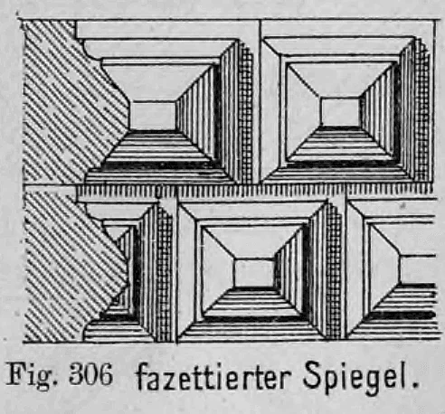 Fig. 306: Darstellung eines Diamantquaders mit abgeplattetem und fazettiertem Spiegel.