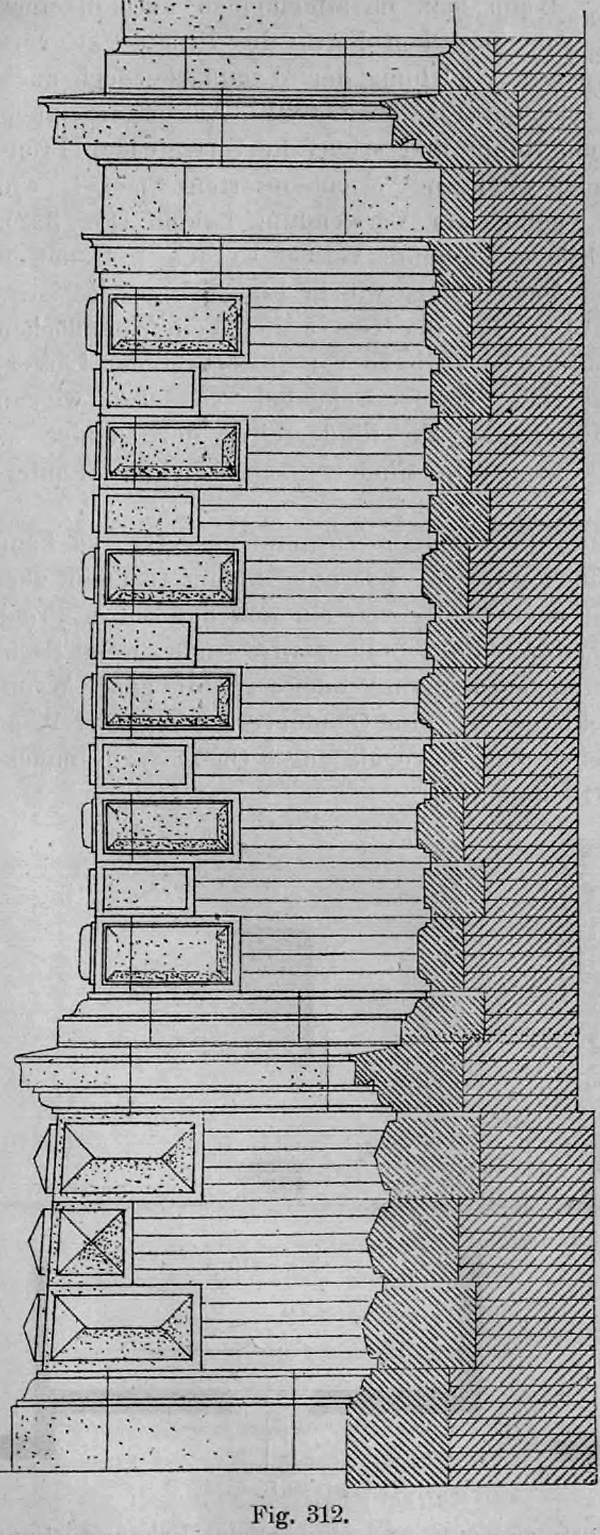 Fig. 312.: Detailzeichnung einer Eckquaderung zur Betonung der Gebäudeecke.