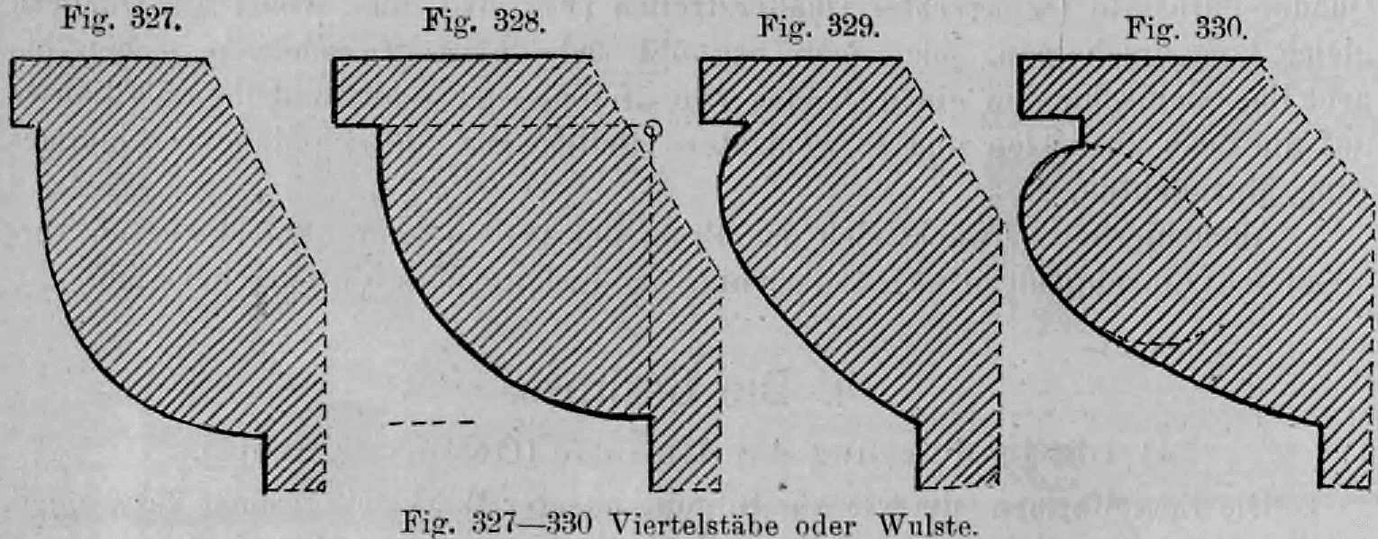 Fig. 327—330: Profilzeichnungen von Viertelstäben und Wulsten.
