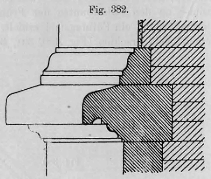 Fig. 382: Detailzeichnung eines profilierten Gurtgesimses im Querschnitt.