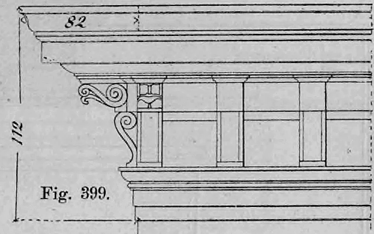 Fig. 399: Teilansicht eines Hauptgesimses mit rhythmisch angeordneten Konsolen.