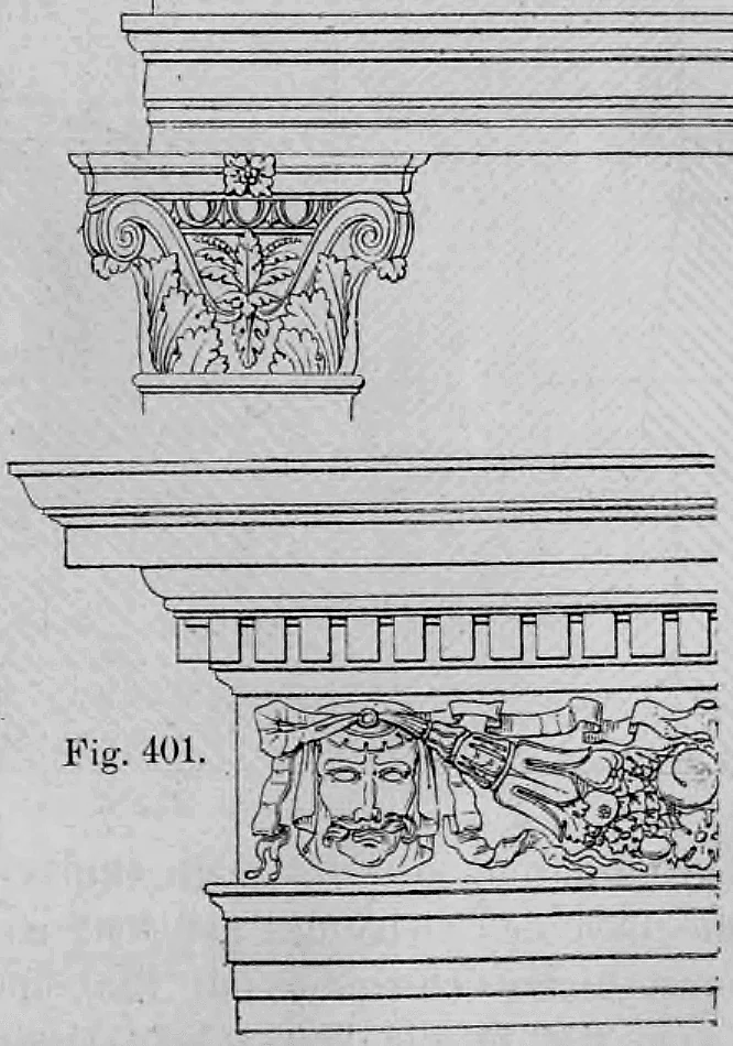 Fig. 401: Detaildarstellung eines Frieses oder einer Konsole mit plastischem Masken-Ornament.