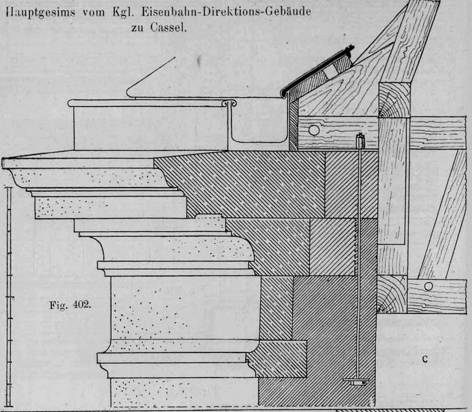Fig. 402.: Konstruktionsschnitt eines Hauptgesimses.