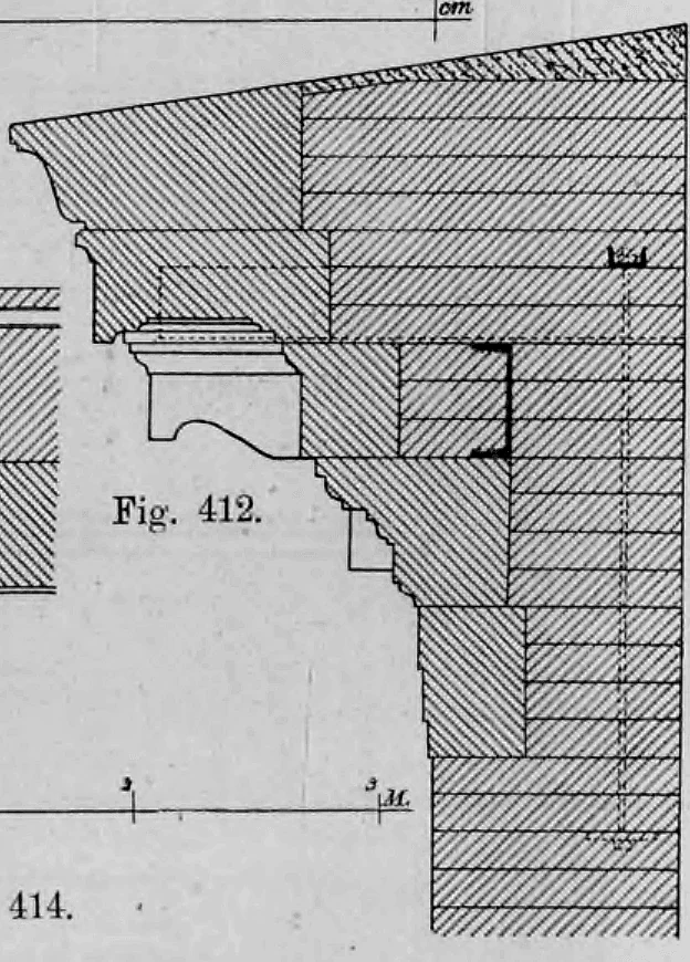 Fig. 412: Profilschnitt durch das Gesims mit Darstellung der komplexen Aufhängung.
