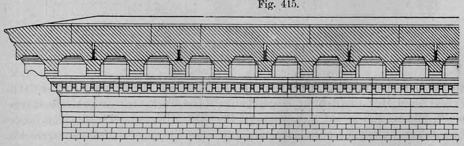 Fig. 415: Ansicht der Untersicht des Gesimses mit Konsolen und Fugenbild.