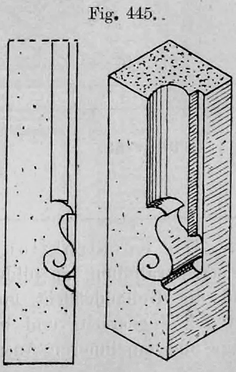 Fig. 445: Variante eines Gewändeprofils mit ornamentaler Volute am Fuß.