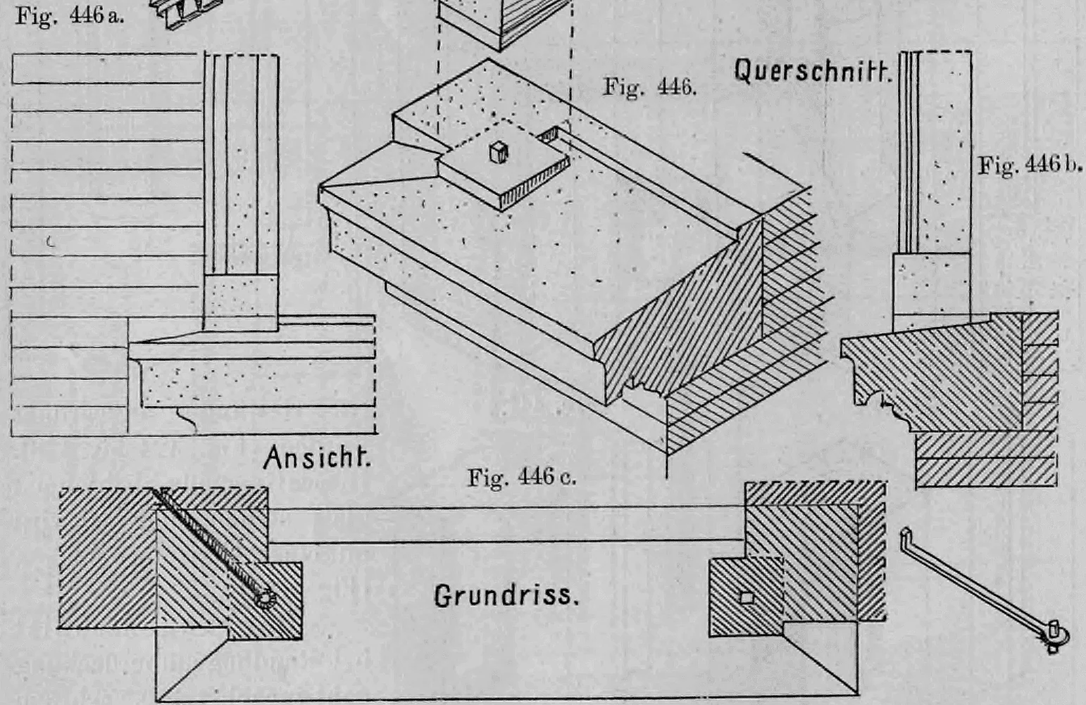 Fig. 446: Konstruktive Durchbildung eines Fenstergestells aus Werkstein.