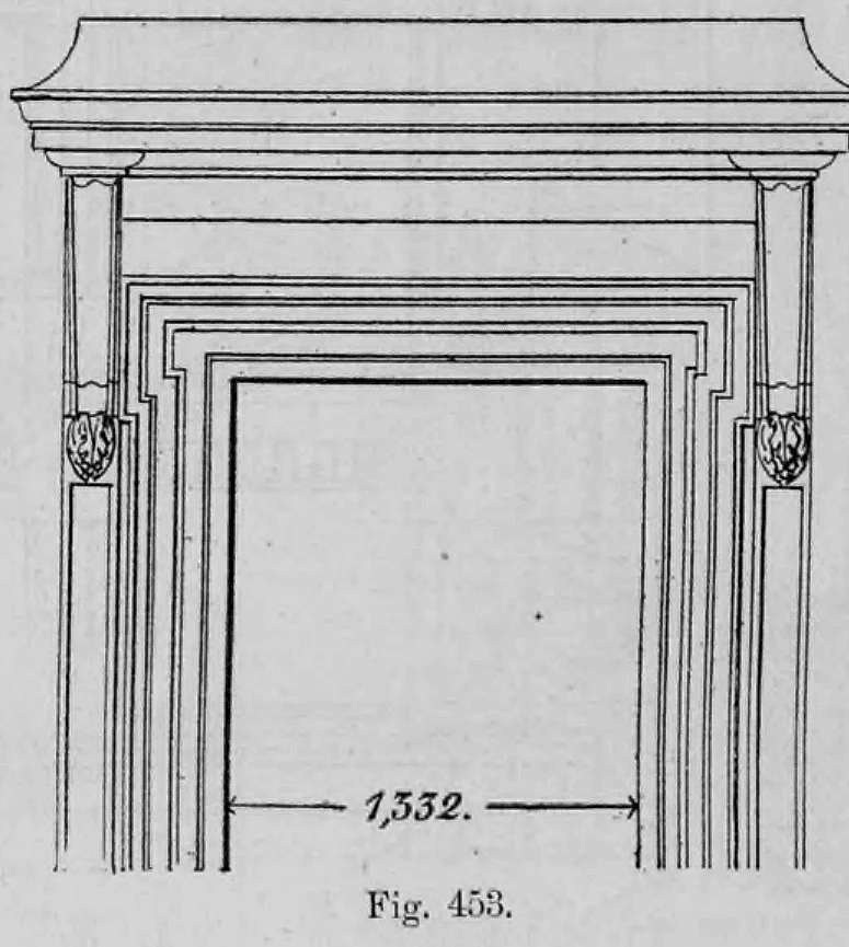 Fig. 453: Vorderansicht einer Fensterumrahmung mit architravierter Gliederung.
