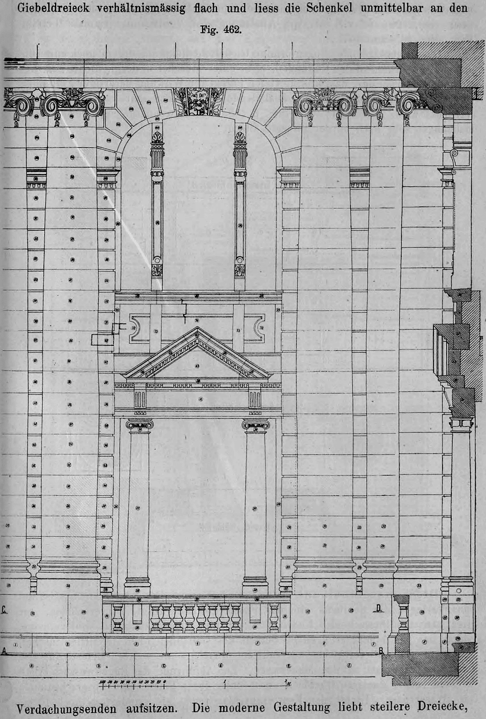 Fig. 462.: Detaillierte Aufrisszeichnung einer monumentalen Fensterarchitektur.