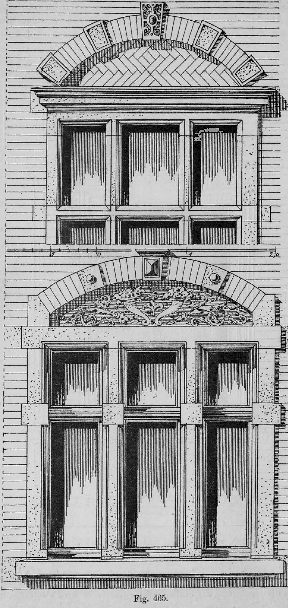 Fig. 465.: Aufriss einer monumentalen Fenstergruppe.