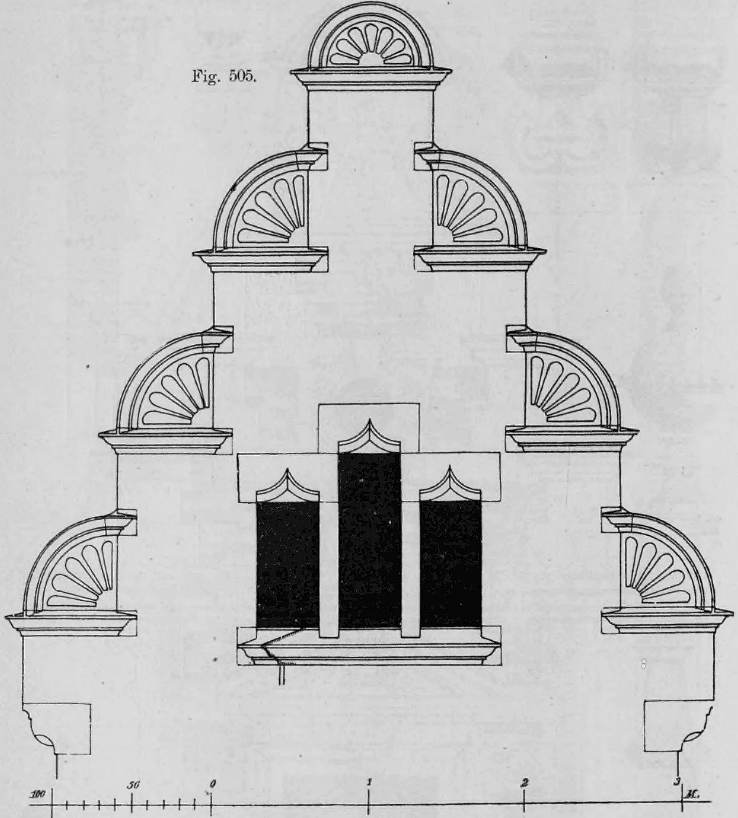 Fig. 505: Ein einfacher Staffelgiebel mit Fächerrosetten.
